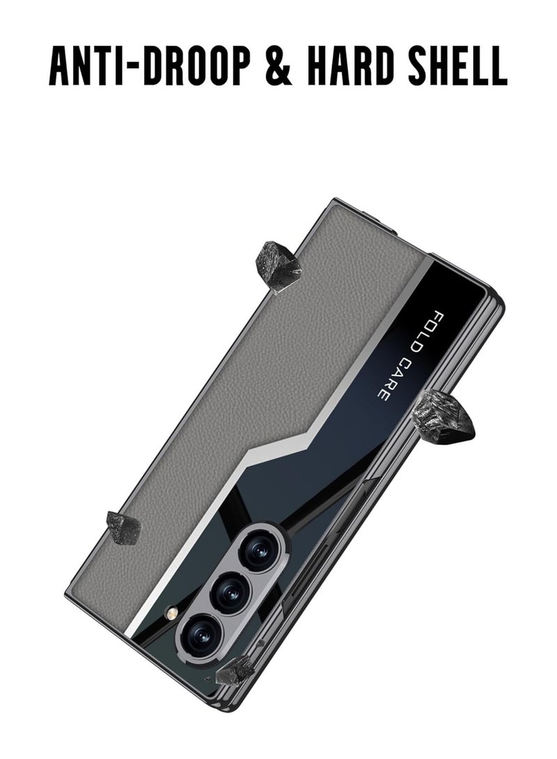 عام حافظة هاتف سامسونج Galaxy Z Fold 6 الفاخرة، مصنوعة من البولي كربونات والجلد، ومزودة بكاميرا وواقي شاشة، وغطاء صلب كامل التغطية - Image 2