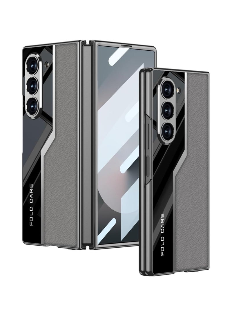 عام حافظة هاتف سامسونج Galaxy Z Fold 6 الفاخرة، مصنوعة من البولي كربونات والجلد، ومزودة بكاميرا وواقي شاشة، وغطاء صلب كامل التغطية - Image 1
