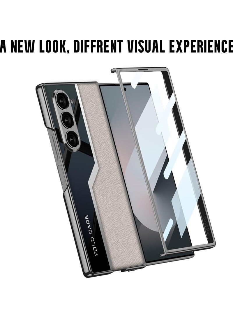 عام حافظة هاتف سامسونج Galaxy Z Fold 6 الفاخرة، مصنوعة من البولي كربونات والجلد، ومزودة بكاميرا وواقي شاشة، وغطاء صلب كامل التغطية - Image 3