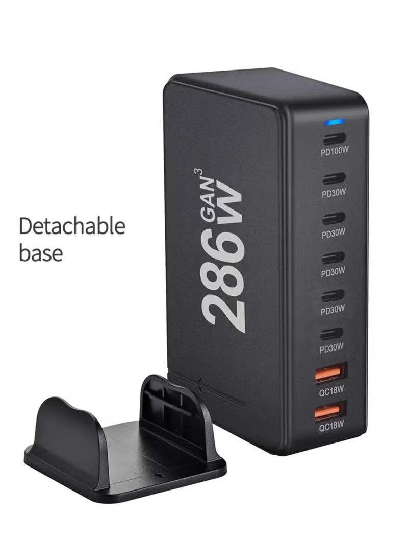 TIGER 268W Multi-Port USB C Fast Charger with 8-Port Charging Station | GaN Wall Charger Adapter with USB-A & Type-C Outputs | High-Speed Charging for Laptops, Phones, Tablets & More | UK Plug Power Strip – Portable, Safe & Efficient – Black  - Image 3