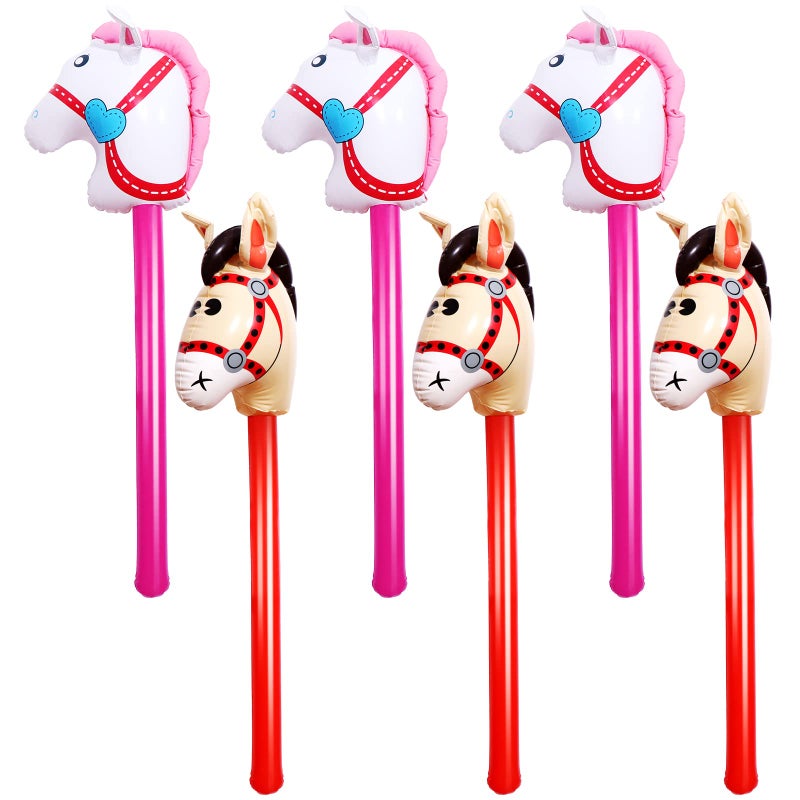 Yiphates 6 Pcs 40 Inch Inflatable Stick Horse Colorful Horse Head Stick Balloon Horse Birthday Party Supplies Pony Stick for Christmas Horse Themed Party Decorations Costume Stick