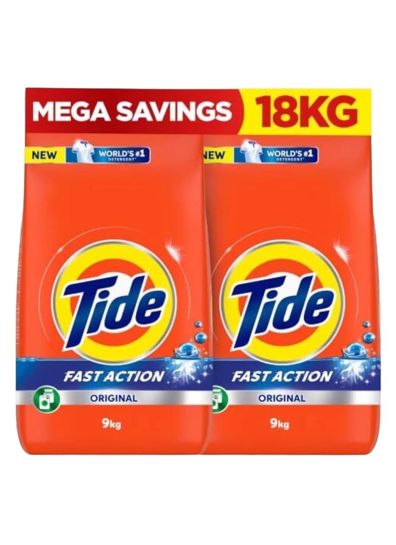 Tide Fast Action Laundry Detergent Powder Dual Pack 2 x 9kg - Image 1