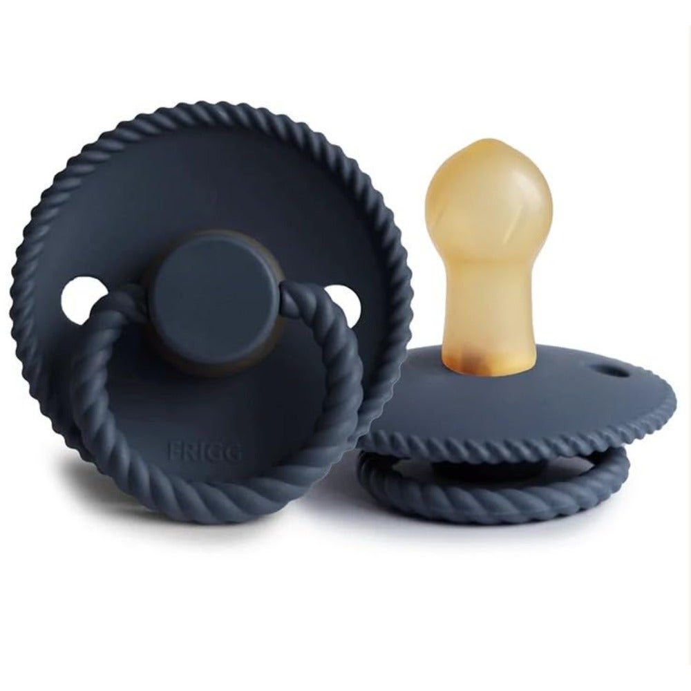 FRIGG Rope Silicone Baby Pacifier 0-6M 2-Pack Dark Navy/Silver Grey - Size 1