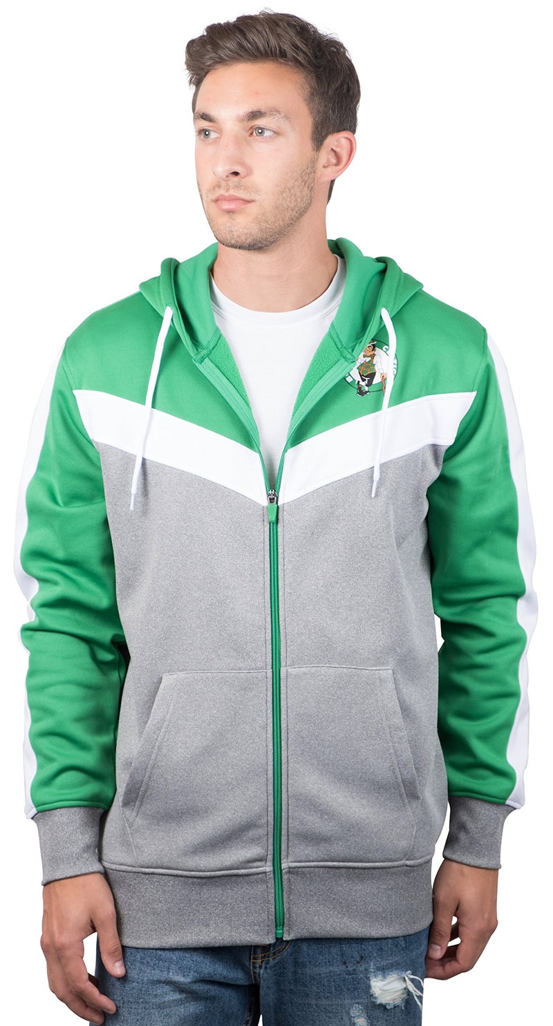 Ultra Game NBA Official Menâ€™s Contrast Back Cut Full Zip Hoodie Sweatshirt - Unisex, Boston Celtics, Team Color, Medium