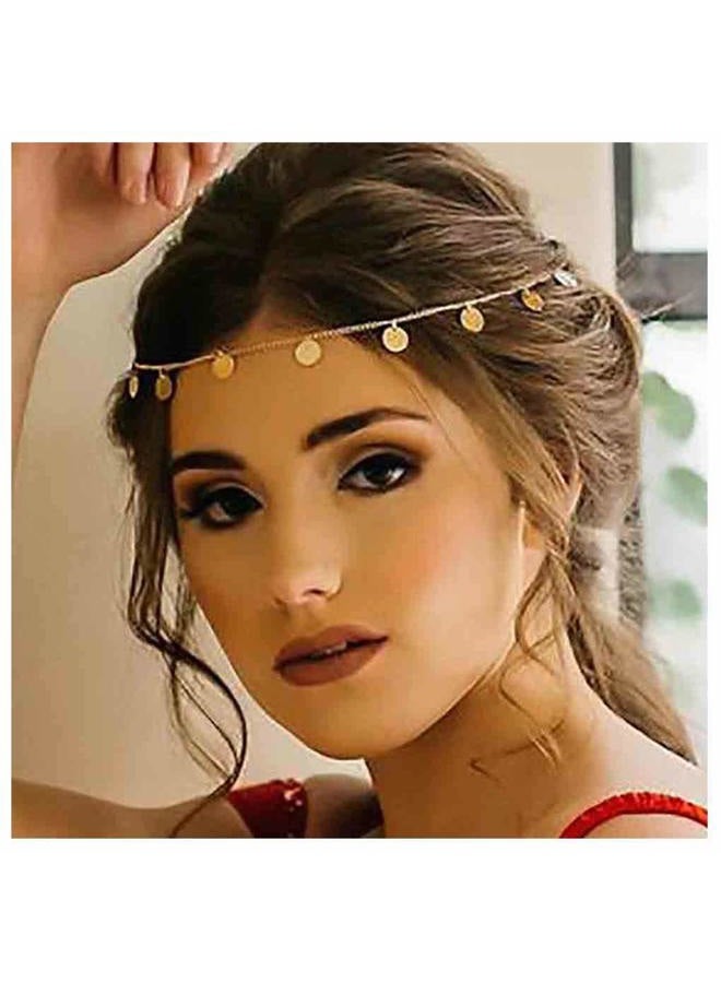 Olbye سلسلة رأس ذهبية بوهيمية مع خيوط لامعة صغيرة وقطع نقدية لعرائس الشعر للنساء والفتيات، إكسسوارات شعر ذهبية - Image 1