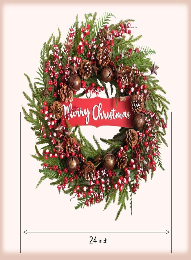 idyllic 24 inch Artificial Christmas Wreath Winter Front-Door Wreath with Pine Cones Red Berry Bells， Full Decoration Wreath for Indoor Outdoor Farmhouse Home Wall Window Festival Wedding Decor - Image 3