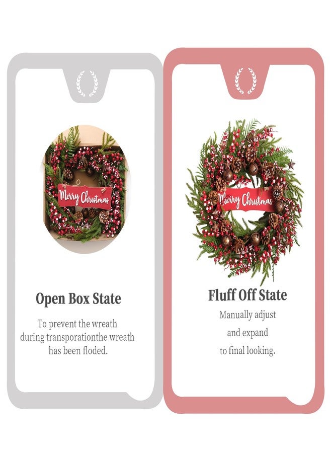 idyllic 24 inch Artificial Christmas Wreath Winter Front-Door Wreath with Pine Cones Red Berry Bells， Full Decoration Wreath for Indoor Outdoor Farmhouse Home Wall Window Festival Wedding Decor - Image 4