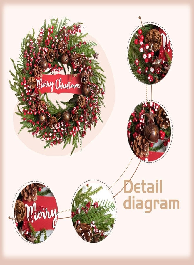 idyllic 24 inch Artificial Christmas Wreath Winter Front-Door Wreath with Pine Cones Red Berry Bells， Full Decoration Wreath for Indoor Outdoor Farmhouse Home Wall Window Festival Wedding Decor - Image 2