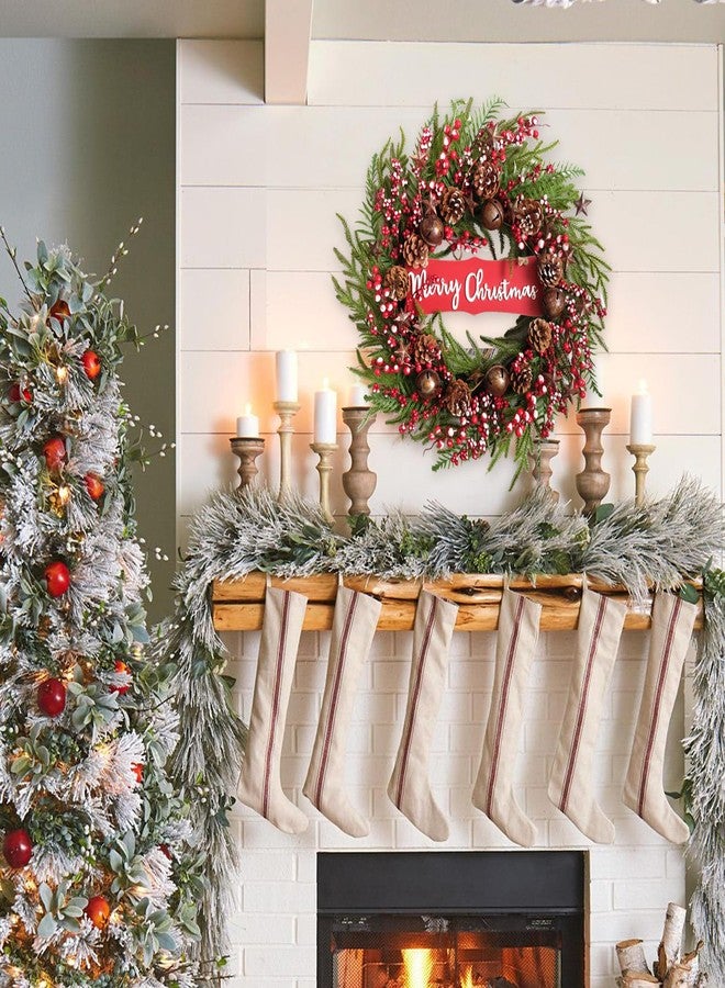 idyllic 24 inch Artificial Christmas Wreath Winter Front-Door Wreath with Pine Cones Red Berry Bells， Full Decoration Wreath for Indoor Outdoor Farmhouse Home Wall Window Festival Wedding Decor - Image 5