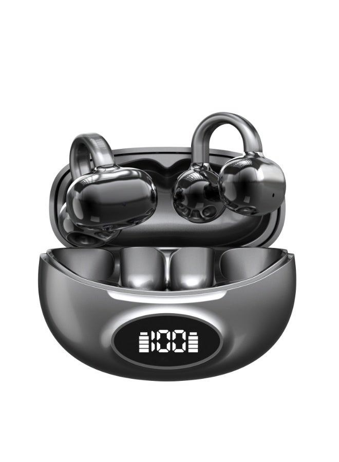 True Wireless Bluetooth 5.4 Black Open Ear-clip Earbuds Earphones with Charging Case, Compact LED Display  Bluetooth 5.4 OWS  Open Ear Clips Earbud Earphone with Charging Box, Bluetooth 5.4 Touch Control Power Display OWS 72h Playtime Ear-clip with Charging Case - Image 1