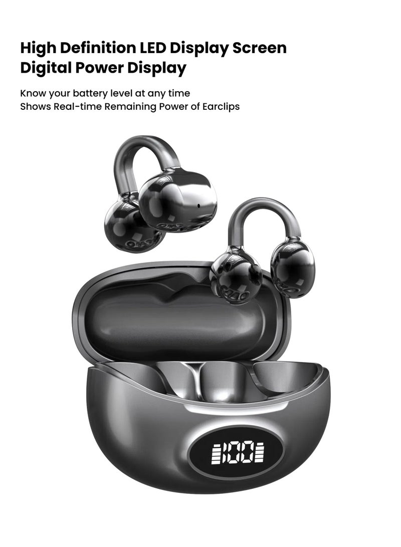 True Wireless Bluetooth 5.4 Black Open Ear-clip Earbuds Earphones with Charging Case, Compact LED Display  Bluetooth 5.4 OWS  Open Ear Clips Earbud Earphone with Charging Box, Bluetooth 5.4 Touch Control Power Display OWS 72h Playtime Ear-clip with Charging Case - Image 2