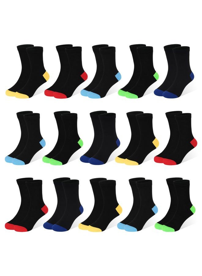 ZERULETS Kids Socks, 15 Pairs Toddler Sock Crew Mid Calf Cut Casual Dress Soft Socks for Boys Girls 1-13 Years, Multicolored a, 4-7 Years - Image 1