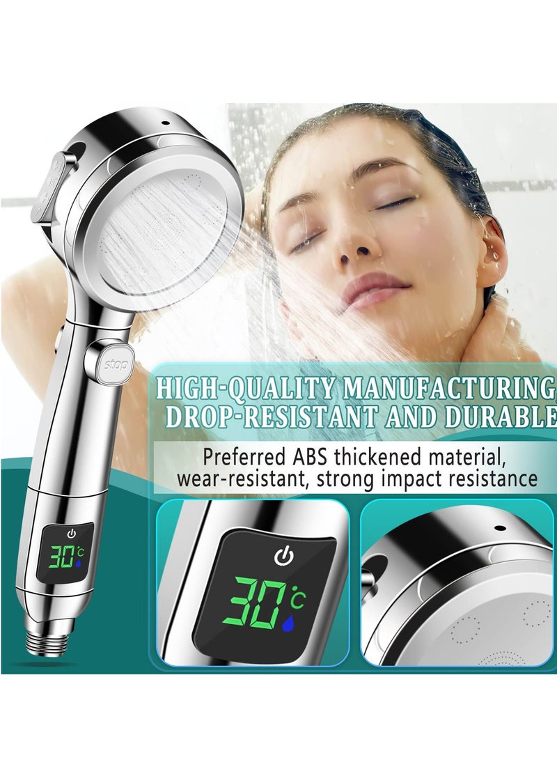 SYOSI Shower Head Water Saving Shower Head with Pressure Increase 4 Jet Settings, Universal Large Energy Shower Head Temperature Display One Button Pause Switch  - Image 4