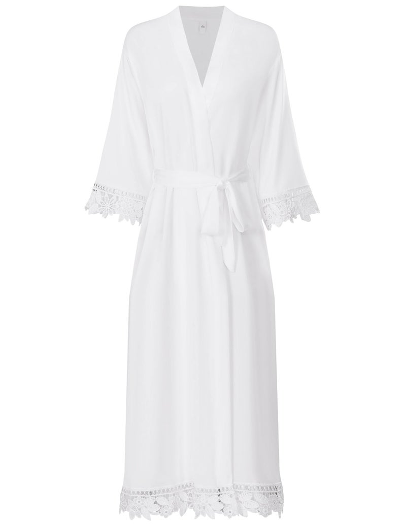 Kihnop Women's Long Bride Robes Plus Size Bridal Robes for Bride Long Robes with Lace Trim - Image 2