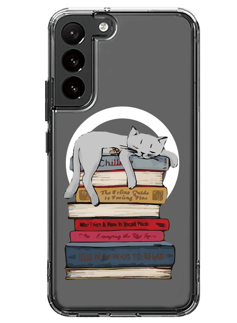 Theodor Magnetic Case for Samsung Galaxy S23 6.1-inch Compatible with MagSafe Wireless Charging, Shockproof Phone Bumper Cover Cat on books - Image 1