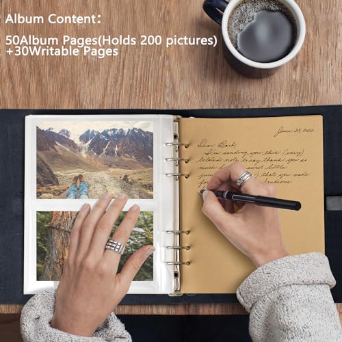 sucarlon Photo Album 4x6 200 Photos,Genuine Leather Photo Albums with Writing Space with 30 Writing Paper,Travel Family Wedding Kids Graduation Ultrasound Baby Picture Album Scrapbook Photo Album（Blue） - Image 3