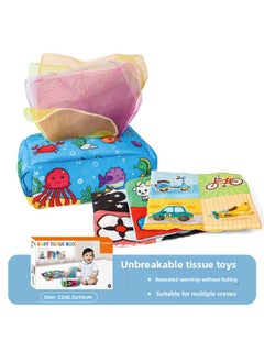 Generic Baby's Tear-free Tissue Box Paper-drawing Toy Baby Learning To Draw Tissue Exercise Early Education Cloth Books Hot Cross-Border-Color:Underwater World (3 Ring Paper +9 Silk Scarf)  - Image 1