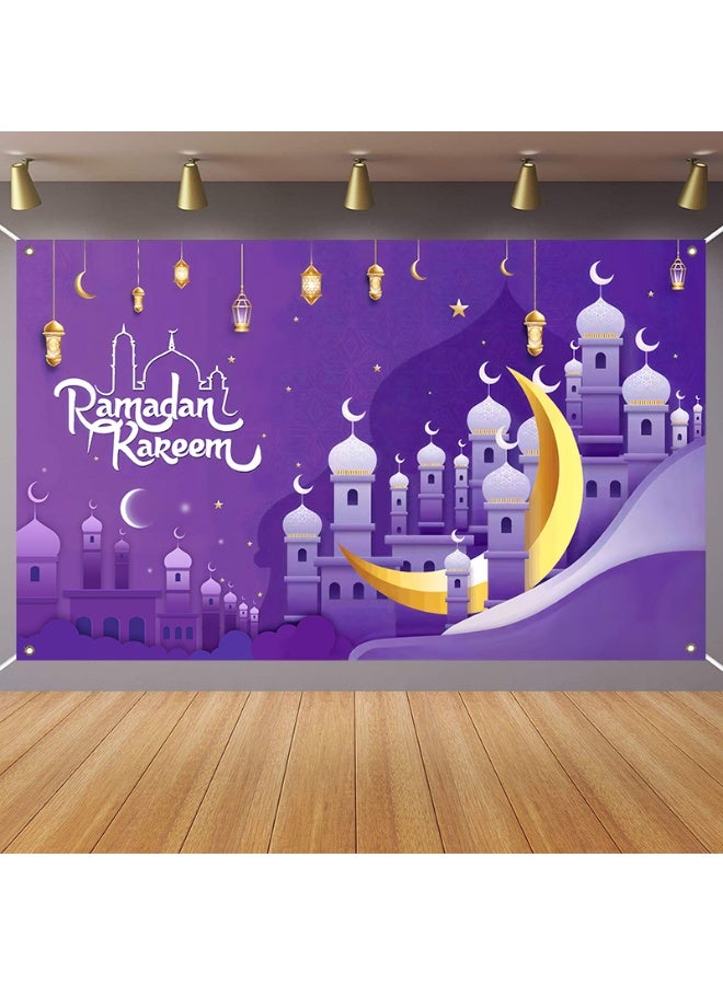 NIBEMINENT Ramadan Mubarak Door Cover Ramadan Decorations for Home, Large Eid Mubarak Ramadan Backdrop with Moon Castles Sign for Muslim Indoor Outdoor Decor Party Supply 180*110cm  - Image 1