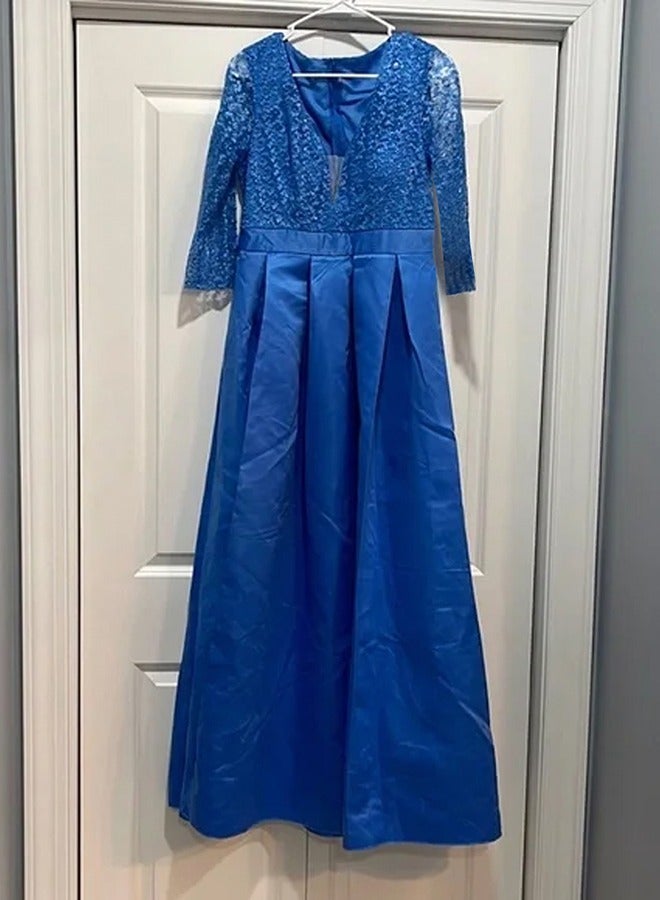 MARGOUN XL Size, Elegant Prom Evening Party Dress Women Wedding Robe Maxi Dress Solid Sequins V Neck Big Swing Night Dress Navy Blue/A1573  - Image 5