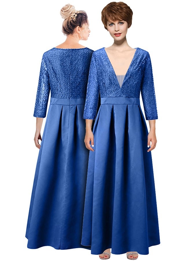 MARGOUN XL Size, Elegant Prom Evening Party Dress Women Wedding Robe Maxi Dress Solid Sequins V Neck Big Swing Night Dress Navy Blue/A1573  - Image 4