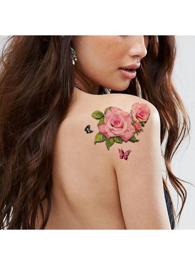 TAFLY 3D Flower Body Art Temporary Tattoo Transfer Sticker 5 Sheets - Image 1