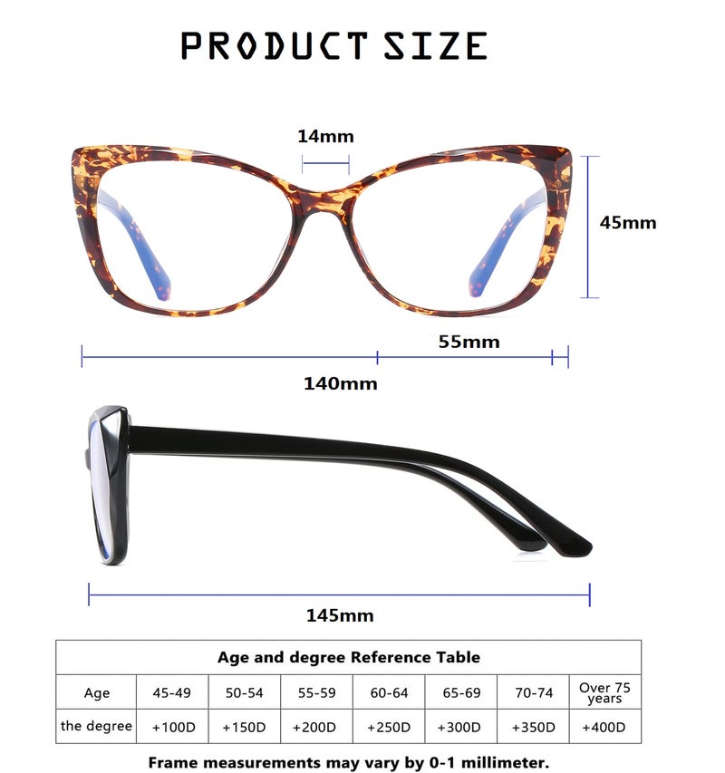 OWTXIS 2 Pack Oversized Cat-Eye Reading Glasses for Women, Lightweight Large Frame Fashion Readers (Black+Tortoise +1.50) - Image 5