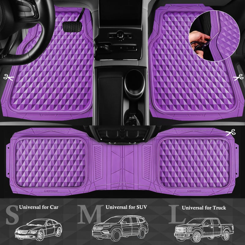 CAR PASS Heavy Duty Rubber Purple Car Floor Mats & Cargo Liners, Deep Dish All-Weather Trunk Mats Durable Anti-Slip 3D Rhombus Waterproof Trim to Fit Liner Universal Fit Auto,Sedan,SUV,Truck, Purple - Image 4
