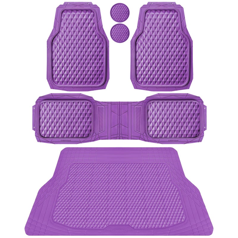 CAR PASS Heavy Duty Rubber Purple Car Floor Mats & Cargo Liners, Deep Dish All-Weather Trunk Mats Durable Anti-Slip 3D Rhombus Waterproof Trim to Fit Liner Universal Fit Auto,Sedan,SUV,Truck, Purple - Image 1