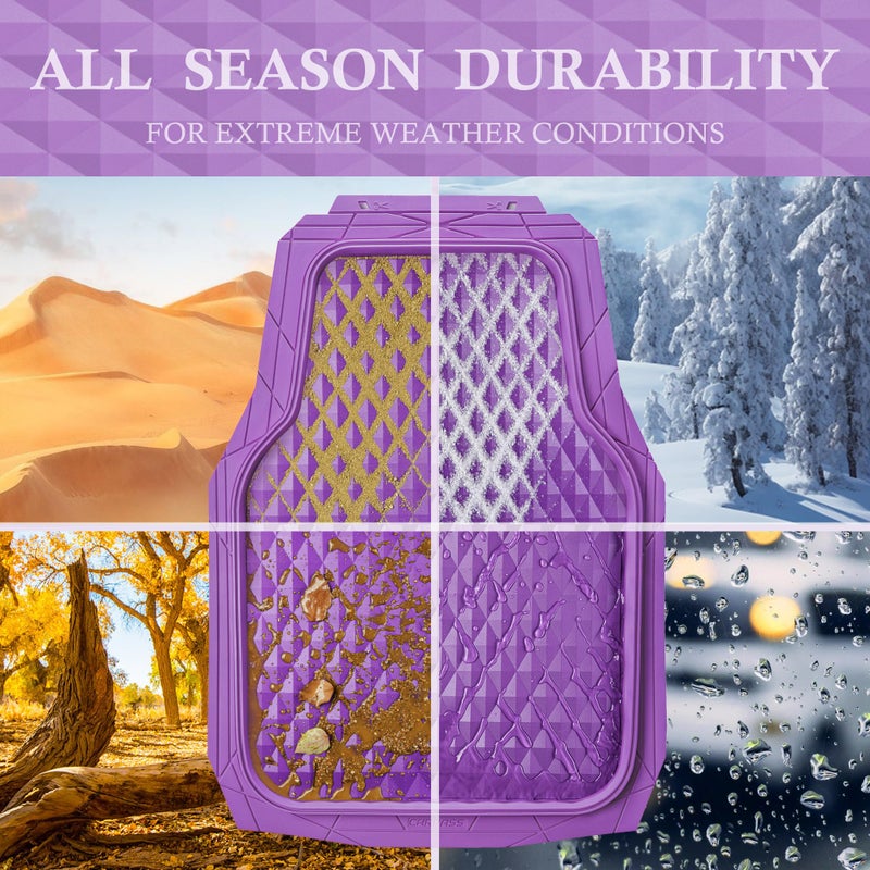 CAR PASS Heavy Duty Rubber Purple Car Floor Mats & Cargo Liners, Deep Dish All-Weather Trunk Mats Durable Anti-Slip 3D Rhombus Waterproof Trim to Fit Liner Universal Fit Auto,Sedan,SUV,Truck, Purple - Image 5