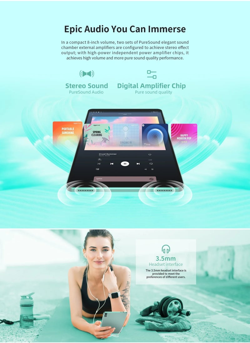 Teclast P85T Android 14 Tablet 8 Inch IPS Display with 4+6GB RAM, 64GB ROM, A523 8-Core Processor, Widevine L1, Wi-Fi 6, Type-C, and 5000mAh Battery