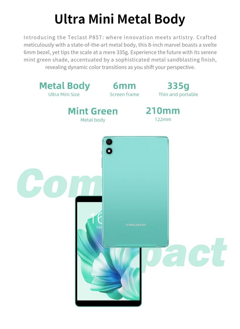 Teclast P85T Android 14 Tablet 8 Inch IPS Display with 4+6GB RAM, 64GB ROM, A523 8-Core Processor, Widevine L1, Wi-Fi 6, Type-C, and 5000mAh Battery