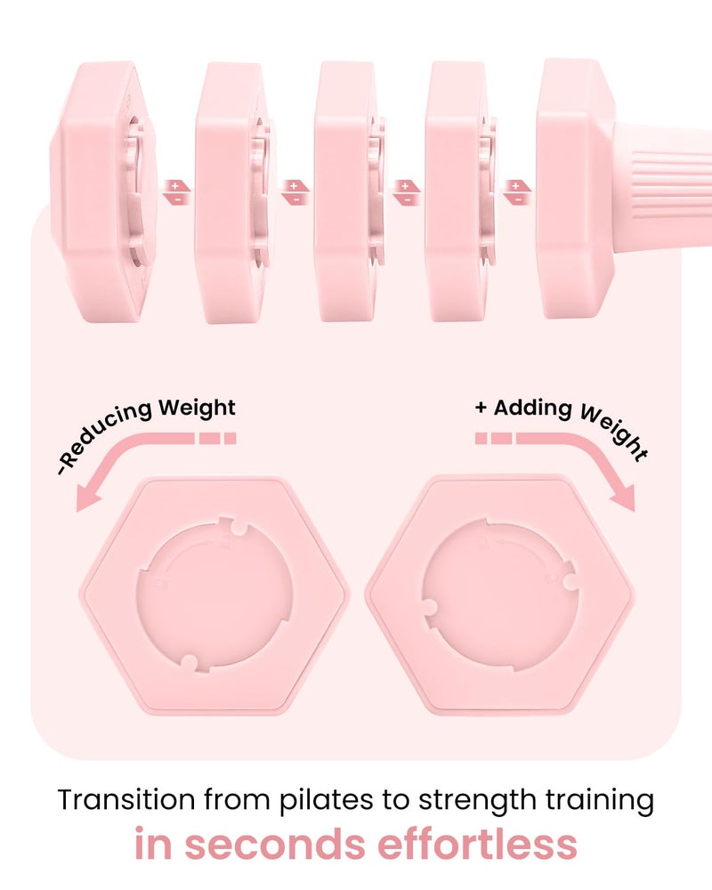 Fragraim Adjustable Dumbbells Set, 4 in 1 Hand Weights Set for Women Men 12 LB Dumbbell Pair Each 2lbs 3lbs 4lbs 5lbs 6lbs Weights Dumbbells Set with TPU Soft Rubber Handle for Home Gym - Pink - Image 4