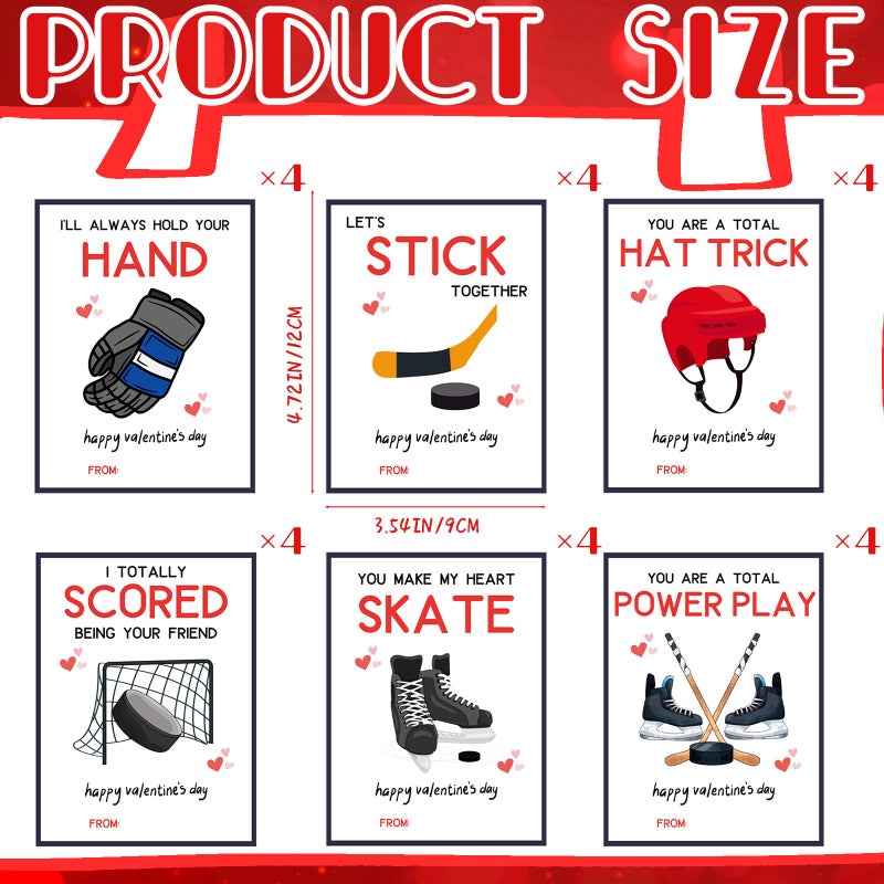 Demonwer 24 Pcs Valentines Cards Ice Hockey Greeting Card Valentine's Cards Gifts for Exchange School Classroom Prize Goody Bag Favors - Image 2
