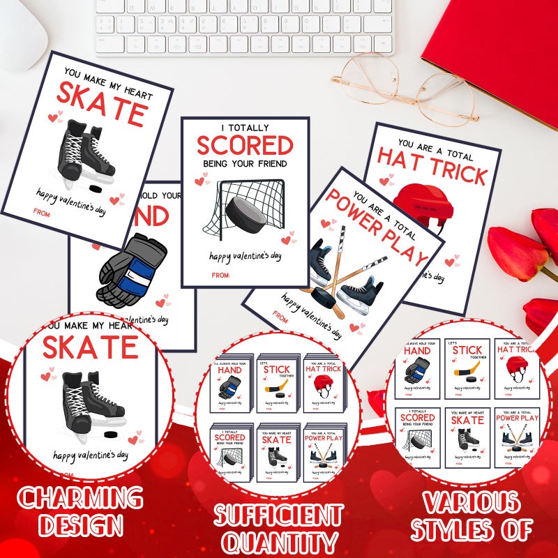 Demonwer 24 Pcs Valentines Cards Ice Hockey Greeting Card Valentine's Cards Gifts for Exchange School Classroom Prize Goody Bag Favors - Image 3