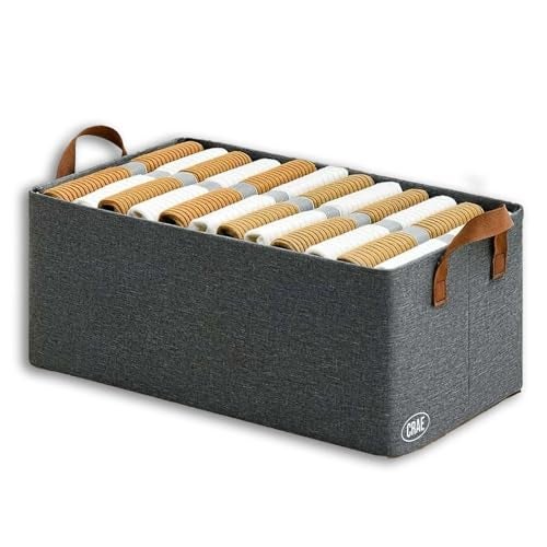 CRAE Pack of 1 Storage Baskets (46L x 27W x 19H CM) Non-Woven Foldable Wardrobe Organizer with Metal Frame Rectangle, Storage Box with Handles for Clothes, Books, Toys, Blankets & Closet Use. - Image 1