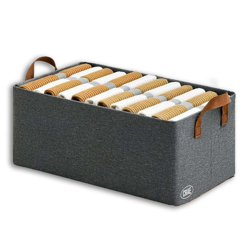 CRAE Pack of 1 Storage Baskets (46L x 27W x 19H CM) Non-Woven Foldable Wardrobe Organizer with Metal Frame Rectangle, Storage Box with Handles for Clothes, Books, Toys, Blankets & Closet Use. - Image 4