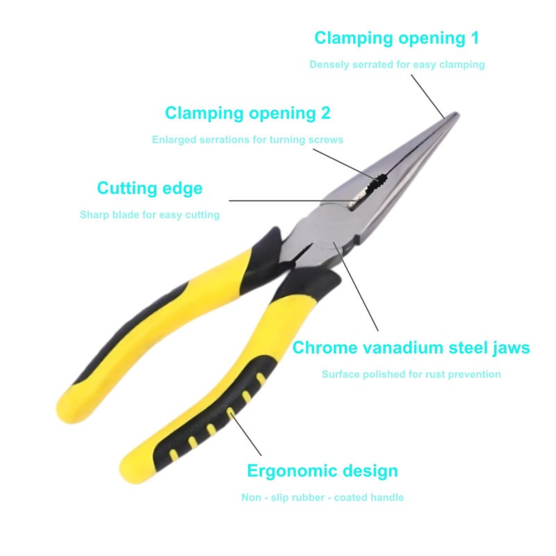 Warmtree 8-Inch Needle Nose Pliers: Paper Clamp Precision, Premium Heavy-Duty CRV Steel, Large Soft Grip with Wire Cutter,Chrome Vanadium Steel Long Nose Cutting Pliers - Image 3