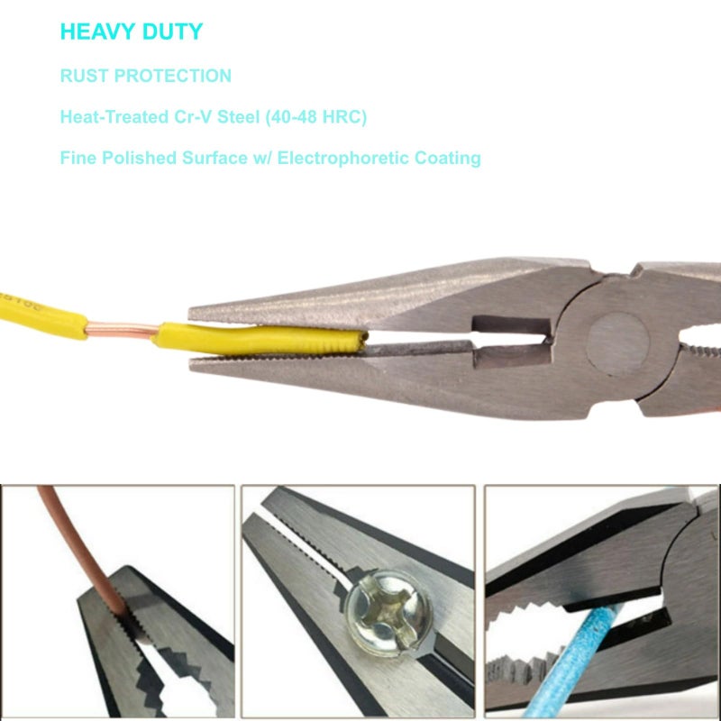 Warmtree 8-Inch Needle Nose Pliers: Paper Clamp Precision, Premium Heavy-Duty CRV Steel, Large Soft Grip with Wire Cutter,Chrome Vanadium Steel Long Nose Cutting Pliers - Image 2