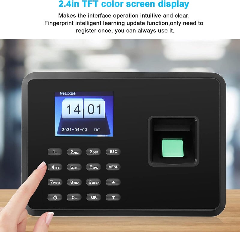 klarako Attendance Machine, 2.4in Attendance Machine Fingerprint Biometric TFT Colou, Time Clock for Employees Small Business(US-black) - Image 3
