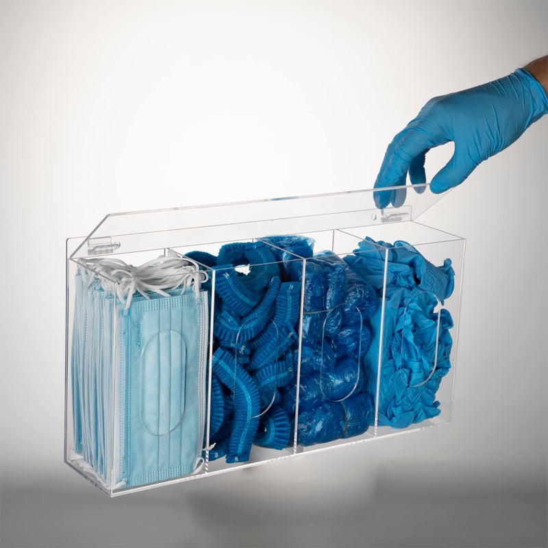SEANADO Hairnet & Shoe Cover Dispenser Disposable Mask Acrylic Storage 4 Containers Plastic Glove Box Holder Clear Standing/Wall Mount Organizing Sanitation Tool - Laboratory, Kitchen & Restaurant - Image 3