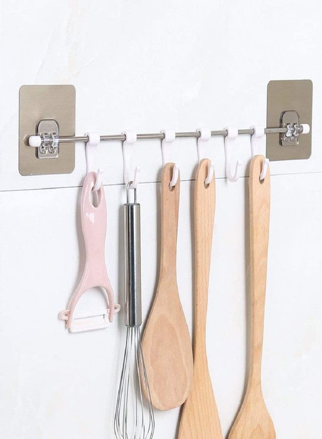 Grab It Multi-Purpose Rustproof Stainless Steel Rail with 6 Plastic Hooks Bathroom Kitchen Sticker Hanger for Storage Towel Kitchenware Hook Hanger - Multicolour - Image 2