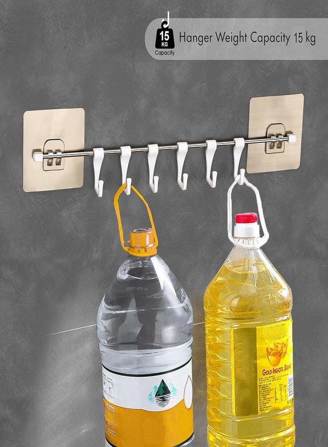 Grab It Multi-Purpose Rustproof Stainless Steel Rail with 6 Plastic Hooks Bathroom Kitchen Sticker Hanger for Storage Towel Kitchenware Hook Hanger - Multicolour - Image 3