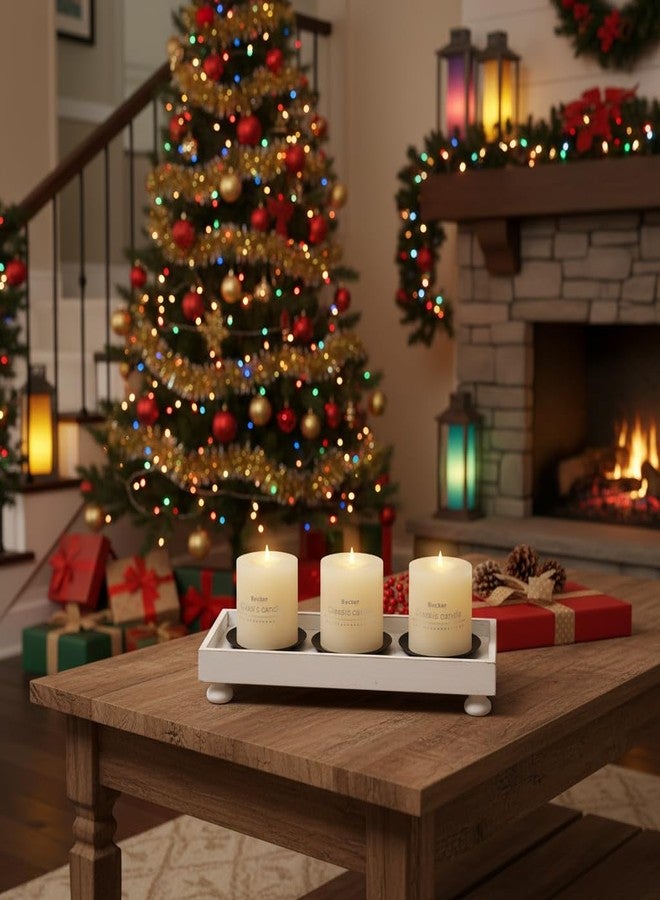 SOFE Rustic White Wooden Candle Holder Tray, 3-Pillar Candle Plate for Tables Mantel Decor, Distressed Finish, Multifunctional Home Decor Accessories - Image 4