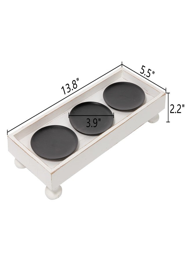 SOFE Rustic White Wooden Candle Holder Tray, 3-Pillar Candle Plate for Tables Mantel Decor, Distressed Finish, Multifunctional Home Decor Accessories - Image 2