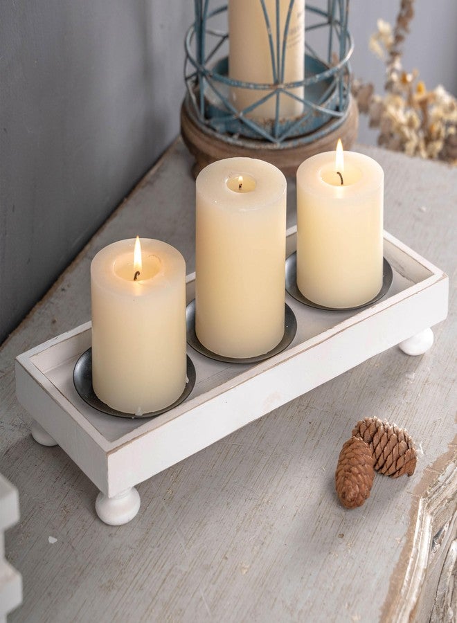 SOFE Rustic White Wooden Candle Holder Tray, 3-Pillar Candle Plate for Tables Mantel Decor, Distressed Finish, Multifunctional Home Decor Accessories - Image 1