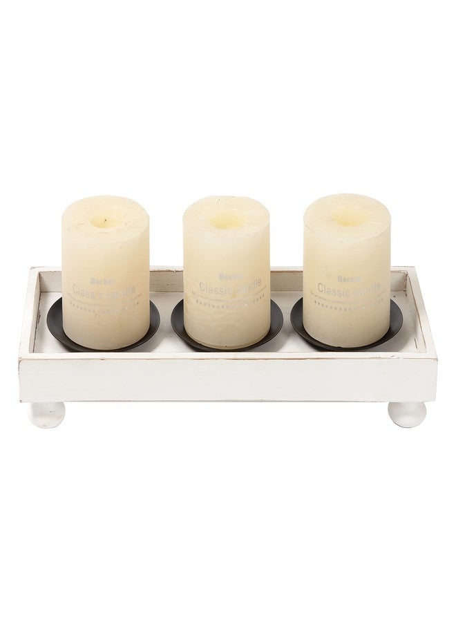 SOFE Rustic White Wooden Candle Holder Tray, 3-Pillar Candle Plate for Tables Mantel Decor, Distressed Finish, Multifunctional Home Decor Accessories - Image 5