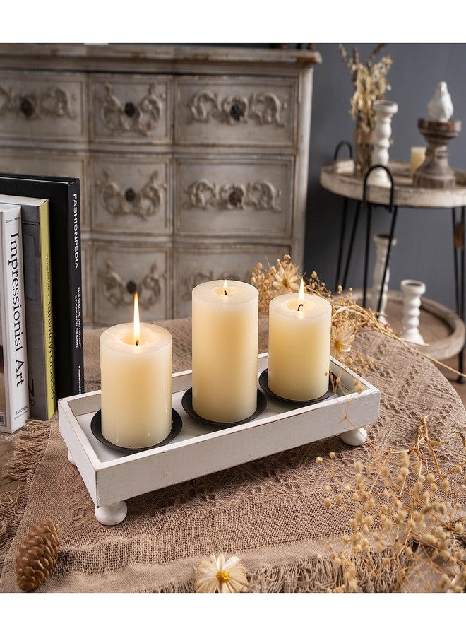 SOFE Rustic White Wooden Candle Holder Tray, 3-Pillar Candle Plate for Tables Mantel Decor, Distressed Finish, Multifunctional Home Decor Accessories - Image 3