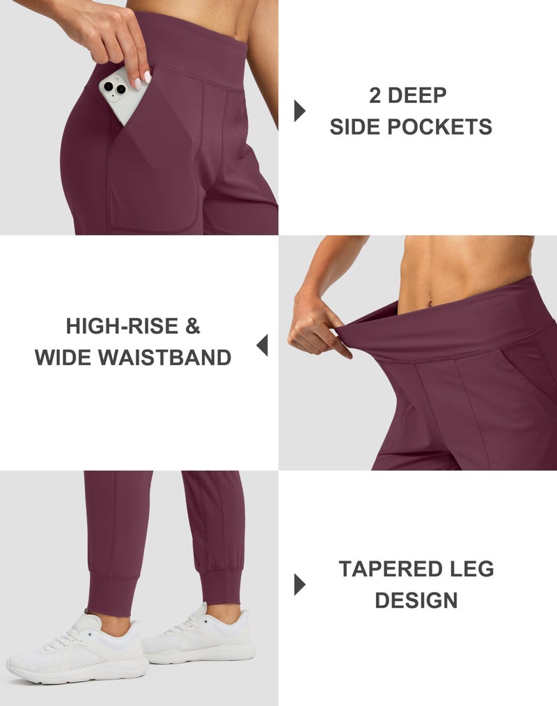 Soothfeel Women's Joggers with Zipper Pockets High Waisted Athletic Workout Yoga Pants Joggers for Women Petite (Wine, M) - Image 5