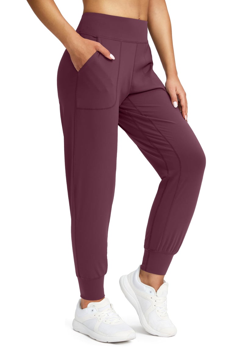 Soothfeel Women's Joggers with Zipper Pockets High Waisted Athletic Workout Yoga Pants Joggers for Women Petite (Wine, M) - Image 1