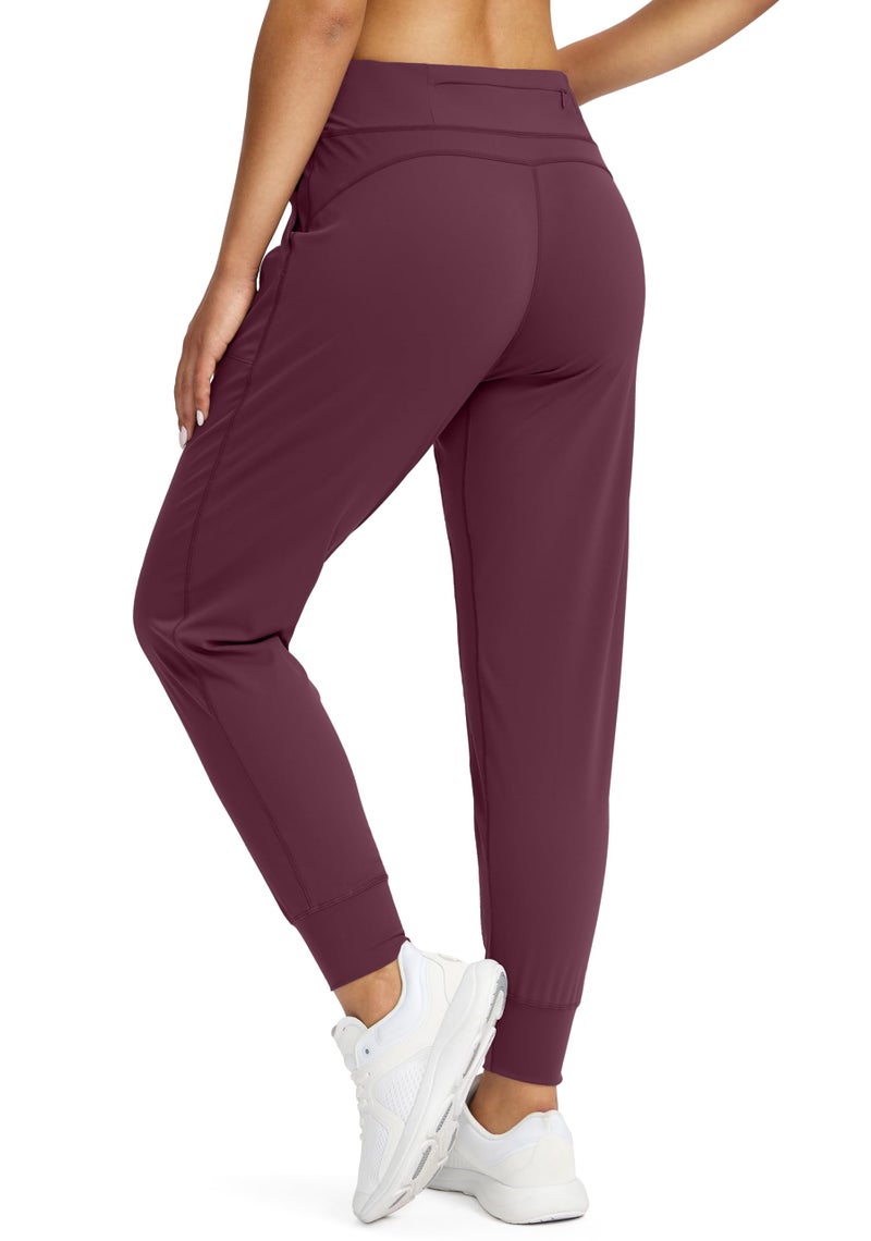 Soothfeel Women's Joggers with Zipper Pockets High Waisted Athletic Workout Yoga Pants Joggers for Women Petite (Wine, M) - Image 2